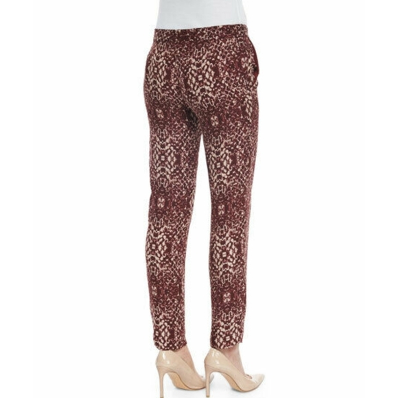 HAUTE HIPPIE SILK TAILORED SNAKE-PRINT PANTS MERLOT SLACKS LINED - Picture 11 of 11